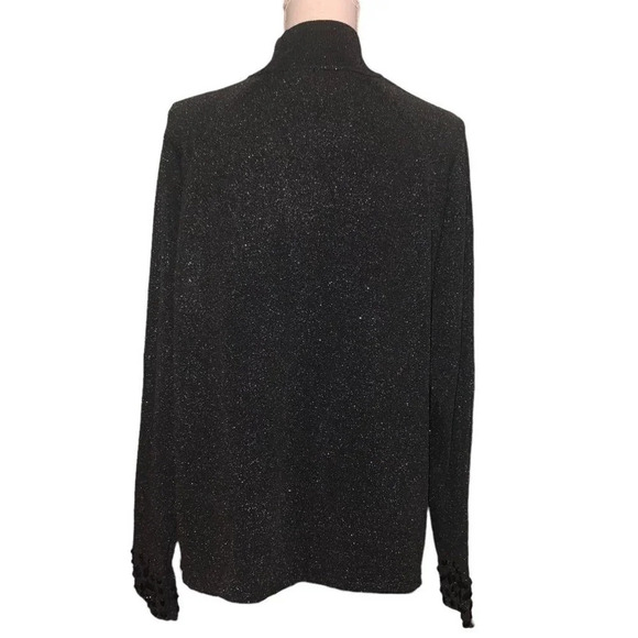 DIANE GILMAN DG2 1X Plus Size Black Silver Metallic Flecks Beads Keyhole Sweater - Picture 9 of 9